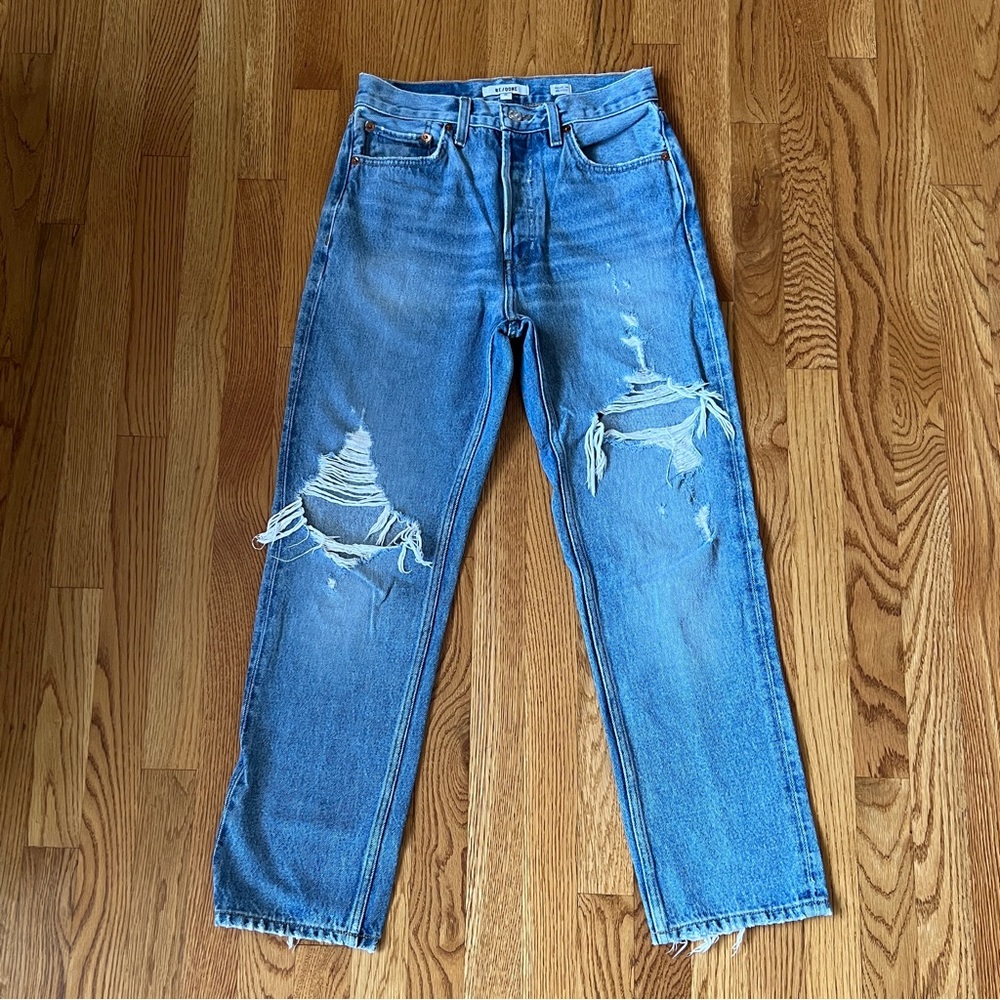 High Rise Stove Pipe with Destruction Denim | RE/DONE